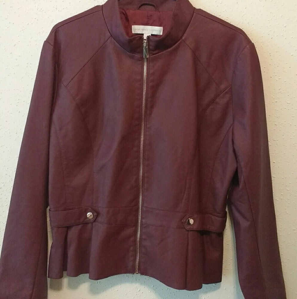 NYC burgundy feaux leather jacket